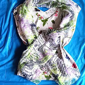 NEW TALBOTS SLEEVELESS COTTON BLEND TOP W/COORDINATING MULTICOLORED SHEER SCARF
